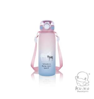酷咕鴨 KUKU 彈蓋鎖扣漸變水壺-粉彩斑馬550ML